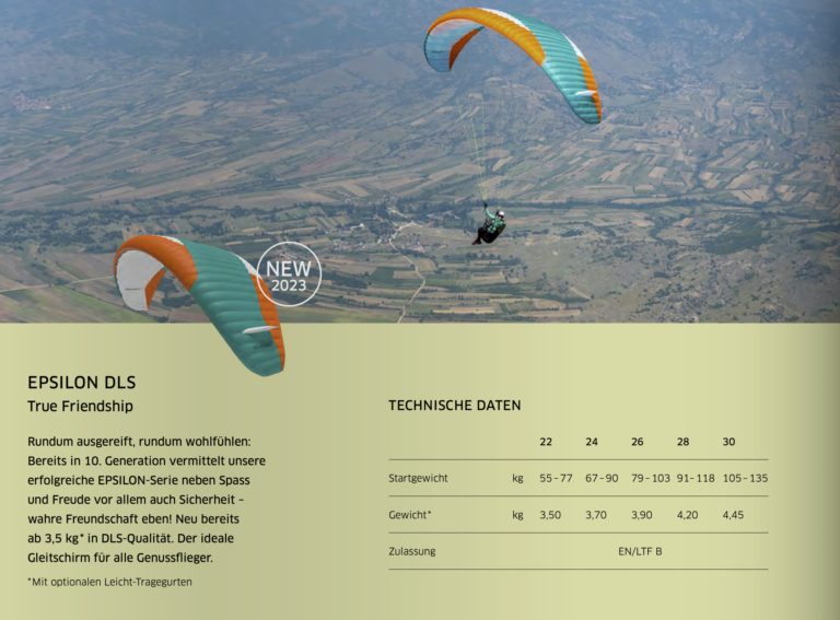 ADVANCE Epsilon DLS - Wissen / Tipps / News - Chill Out Paragliding AG ADVANCE Epsilon DLS - Wissen / Tipps / News - Chill Out Paragliding AG